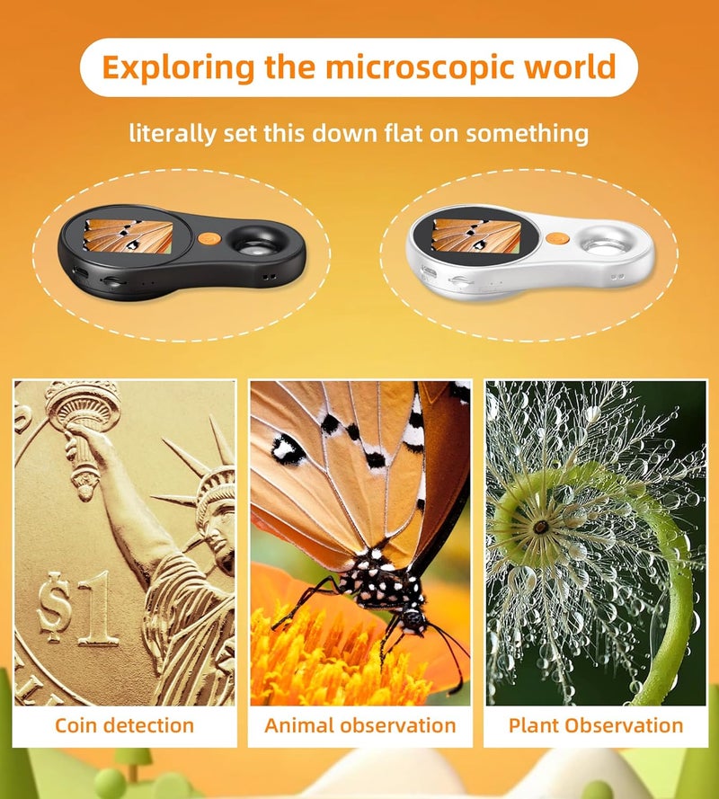 IWOBAC Digital Microscope Handheld 2.0 inch IPS Color Screen,Portable Digital Magnifying Glass 500x,Marco Microscopes,uilt-in 8LED Lights,USB Compatible with PC Windows, Mac OS - Image 4